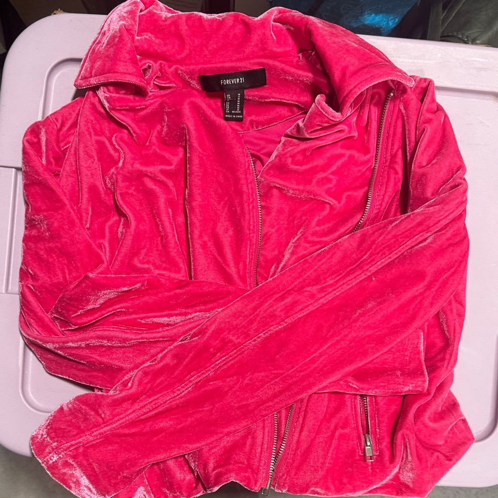 Forever 21 Fuchsia Velvet Bomber Jacket